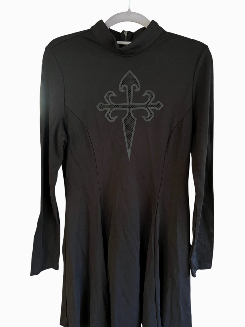 Killstar Black Evanna Cross Dress Fleur de lis Cross is Sheer Mesh Mock Neck